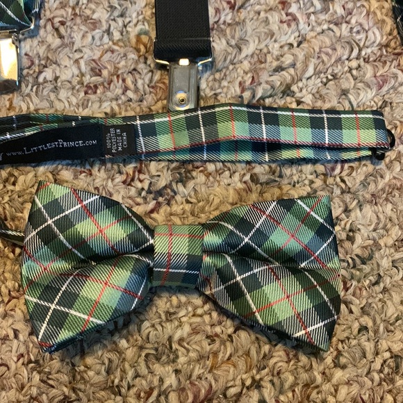 Bundle of youth boys suspenders & bow ties Green plaid Holiday winter - Picture 4 of 5